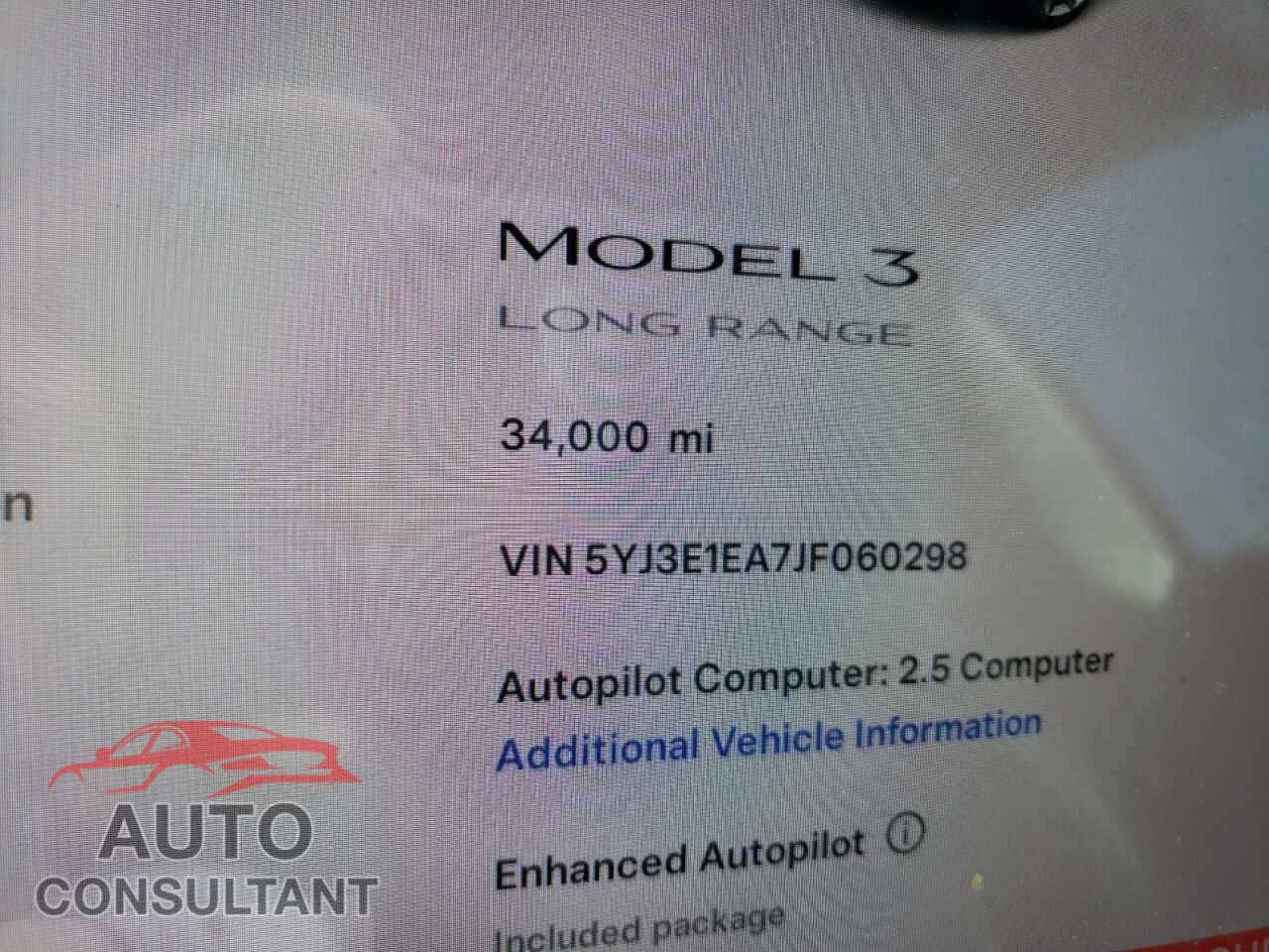 TESLA MODEL 3 2018 - 5YJ3E1EA7JF060298