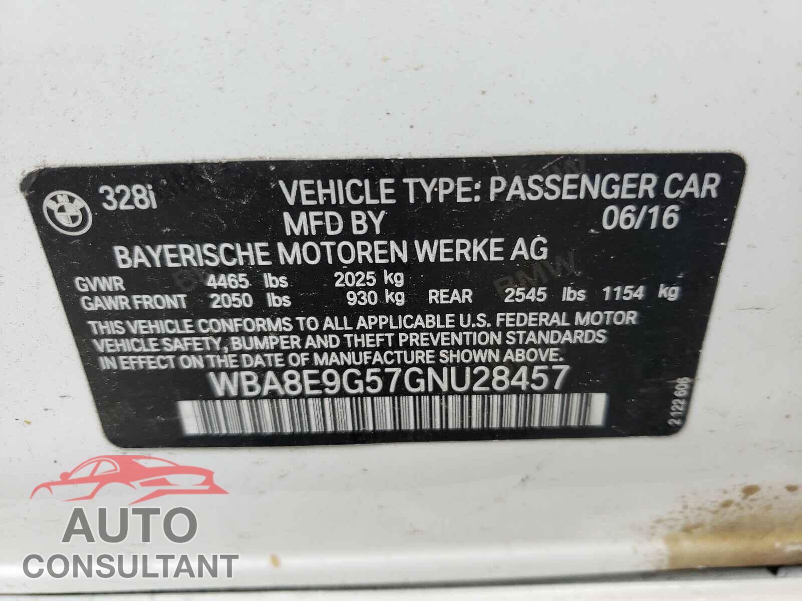 BMW 3 SERIES 2016 - WBA8E9G57GNU28457