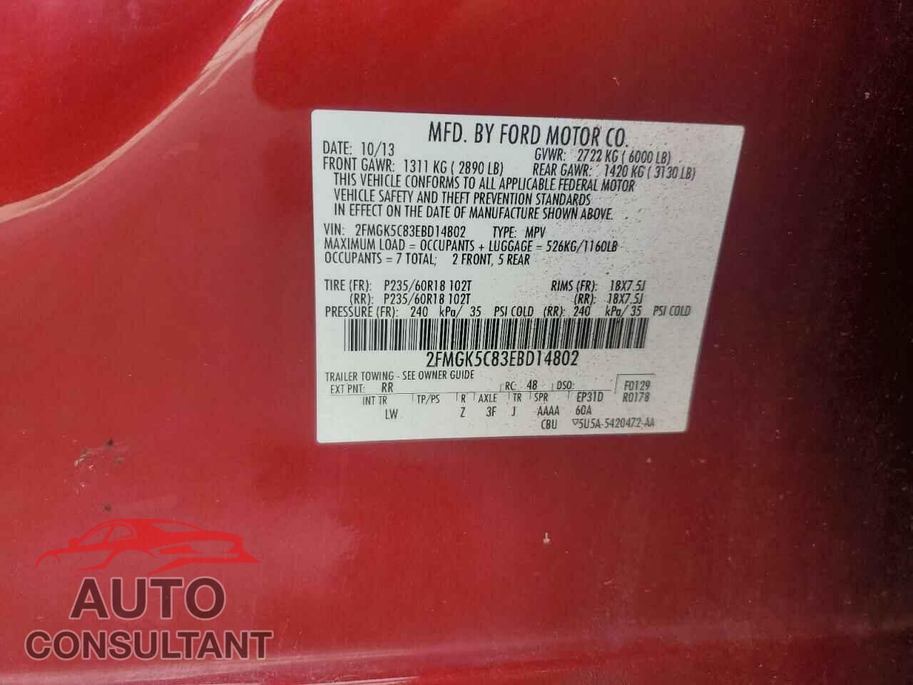 FORD FLEX 2014 - 2FMGK5C83EBD14802