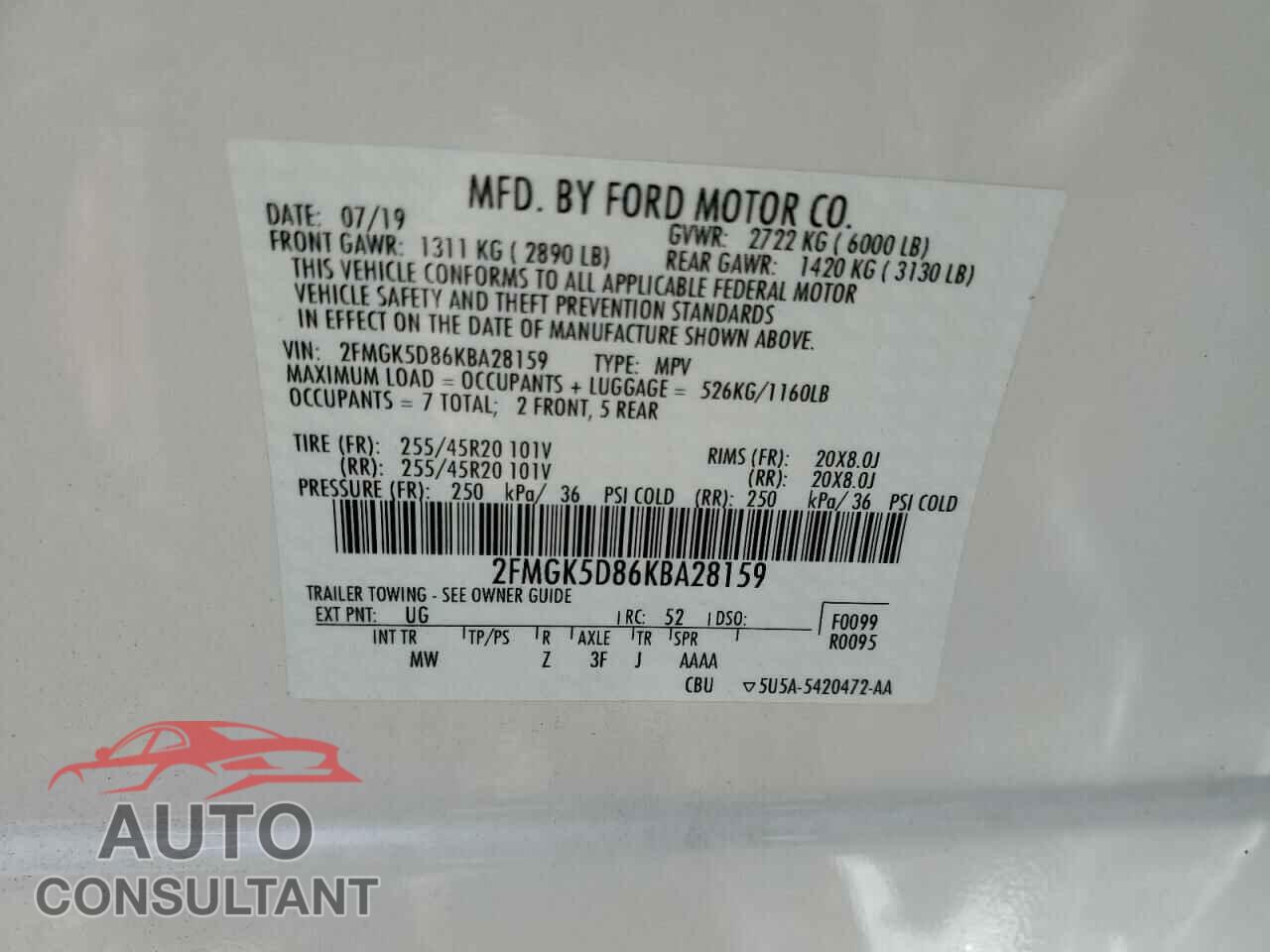 FORD FLEX 2019 - 2FMGK5D86KBA28159