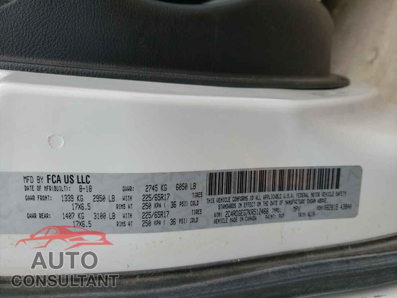 DODGE CARAVAN 2019 - 2C4RDGEG7KR512468