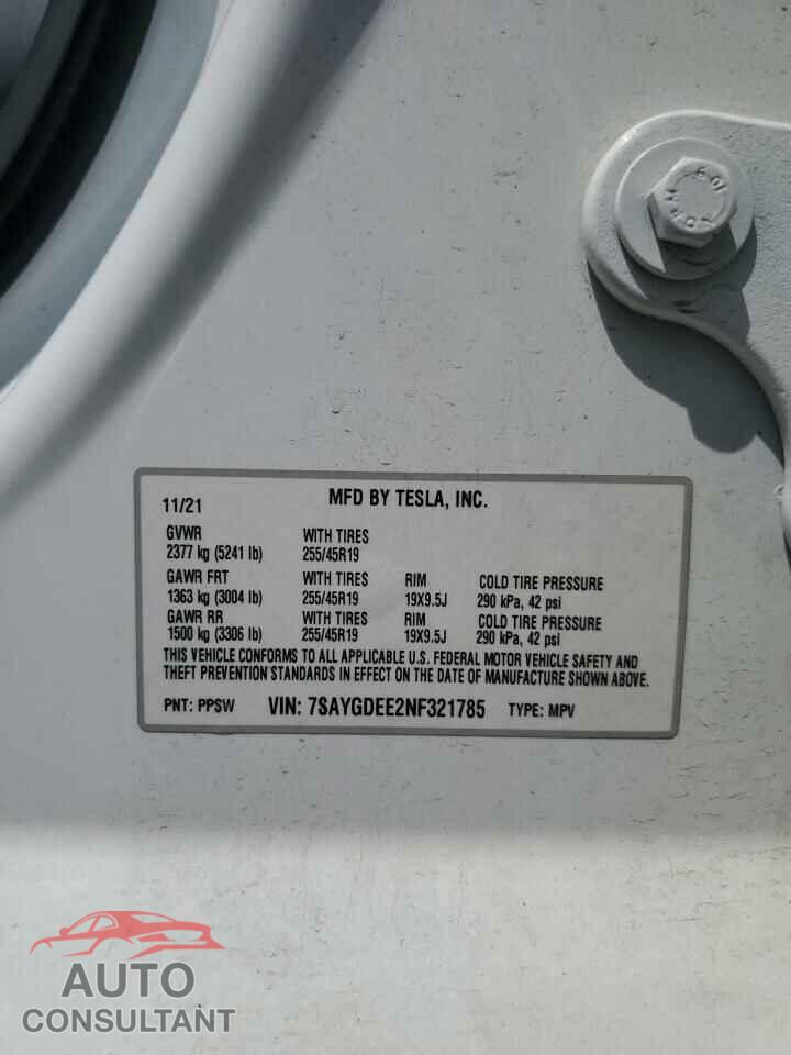 TESLA MODEL Y 2022 - 7SAYGDEE2NF321785