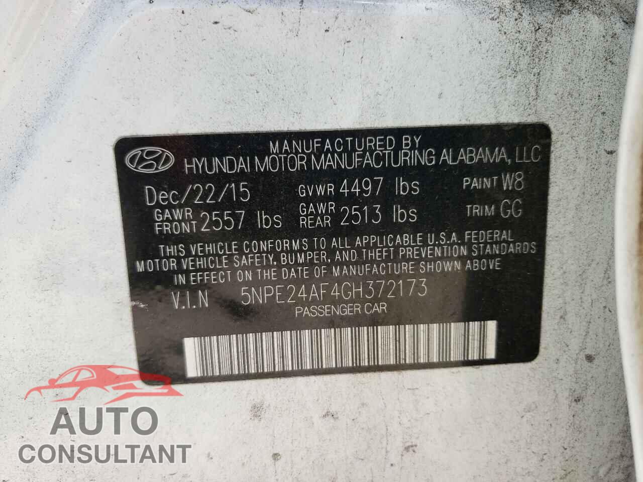 HYUNDAI SONATA 2016 - 5NPE24AF4GH372173