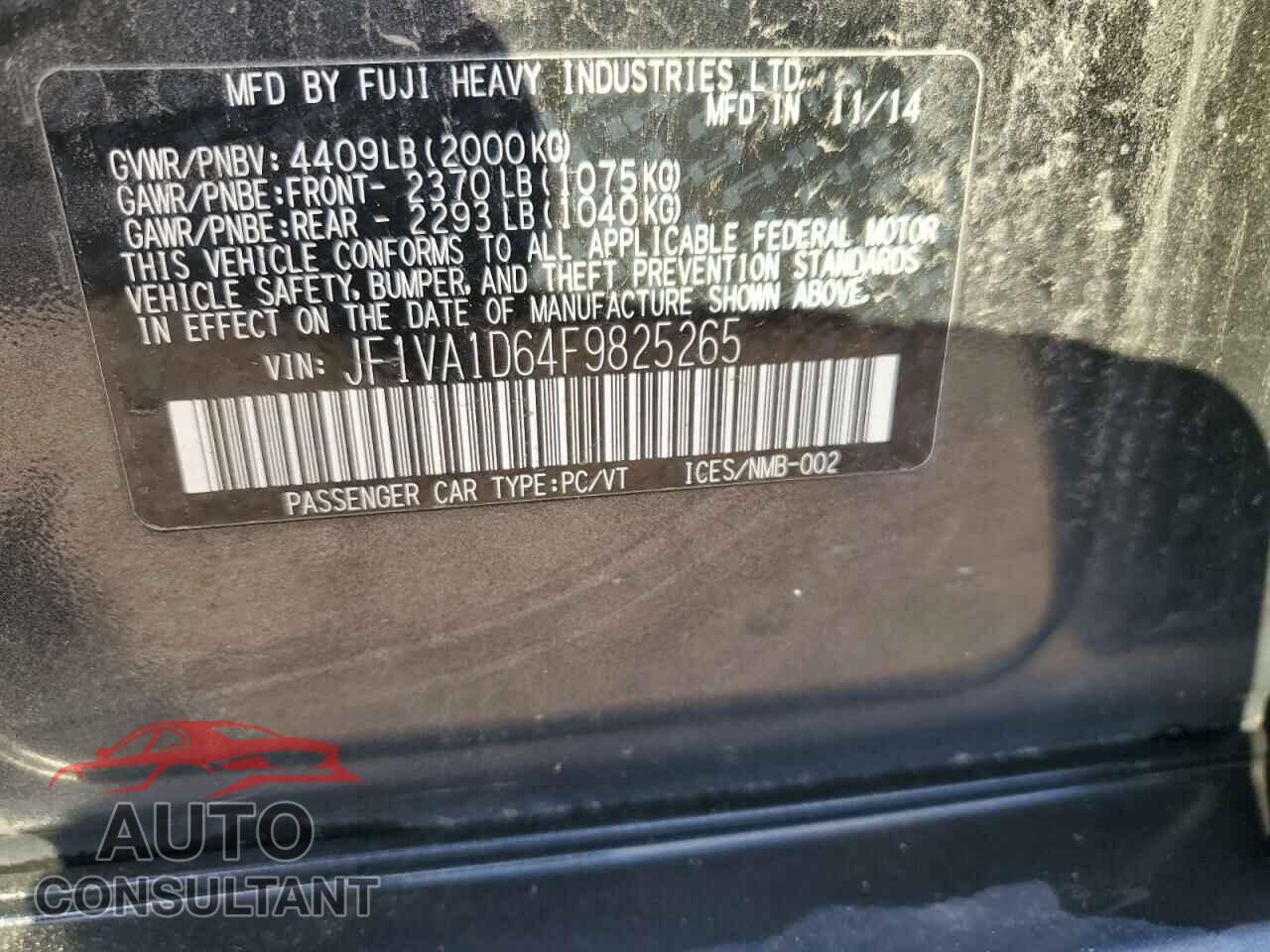 SUBARU WRX 2015 - JF1VA1D64F9825265