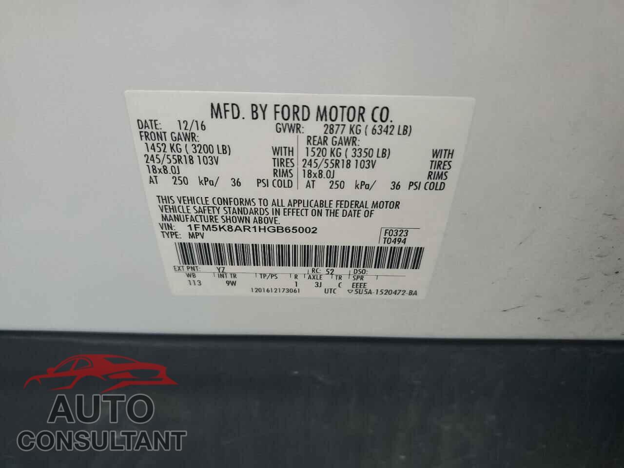 FORD EXPLORER 2017 - 1FM5K8AR1HGB65002