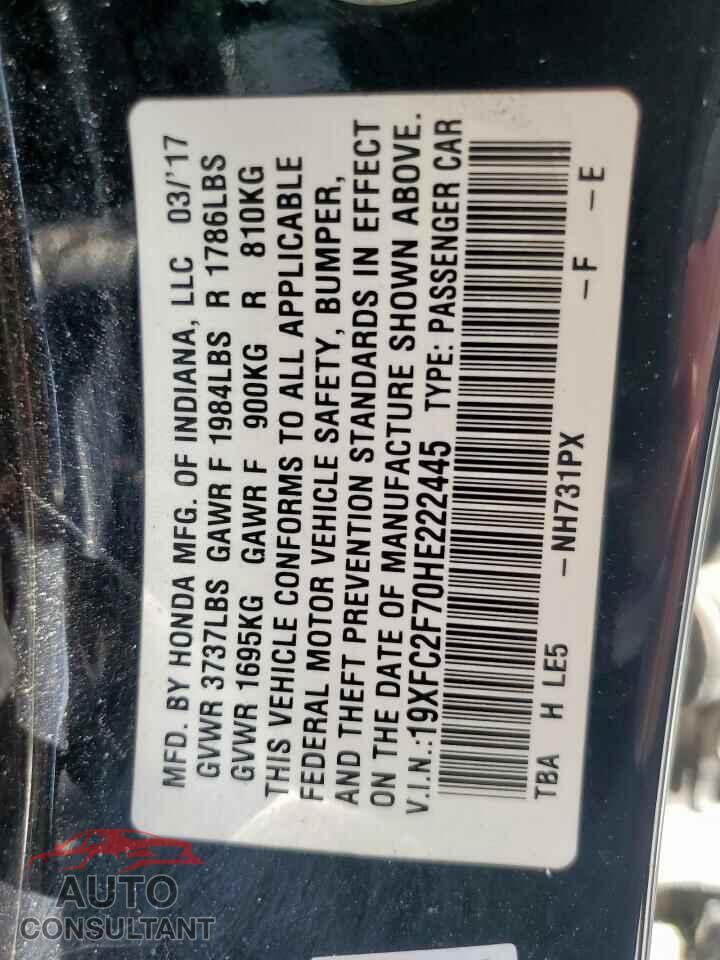 HONDA CIVIC 2017 - 19XFC2F70HE222445