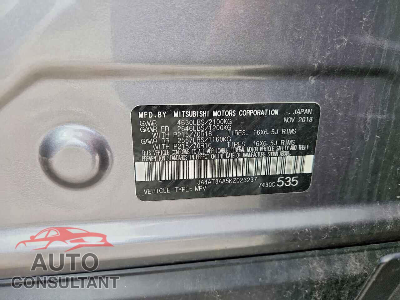 MITSUBISHI ECLIPSE 2019 - JA4AT3AA5KZ023237