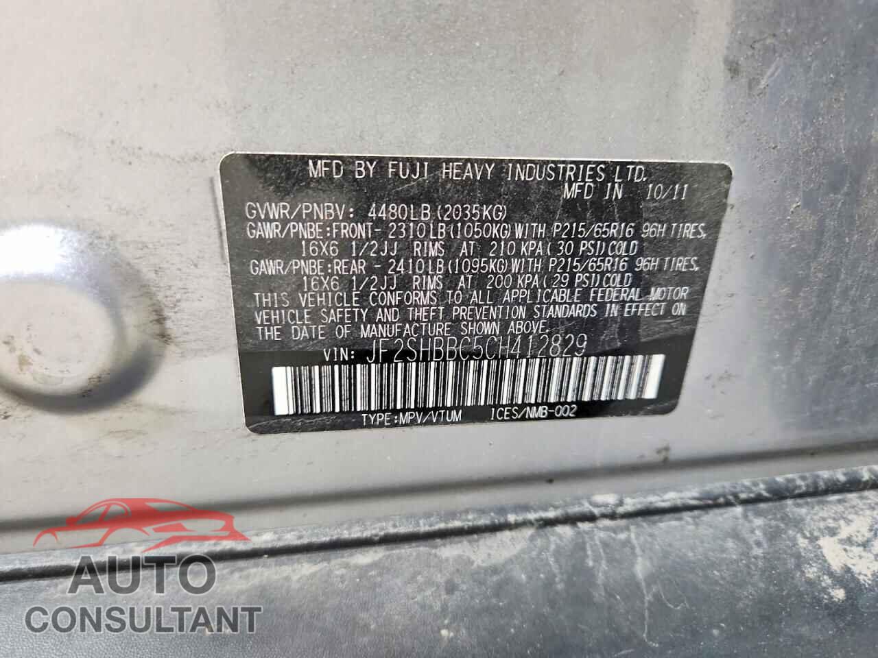 SUBARU FORESTER 2012 - JF2SHBBC5CH412829
