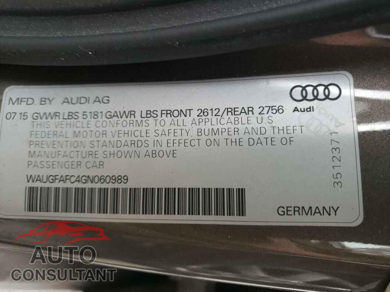 AUDI A6 2016 - WAUGFAFC4GN060989