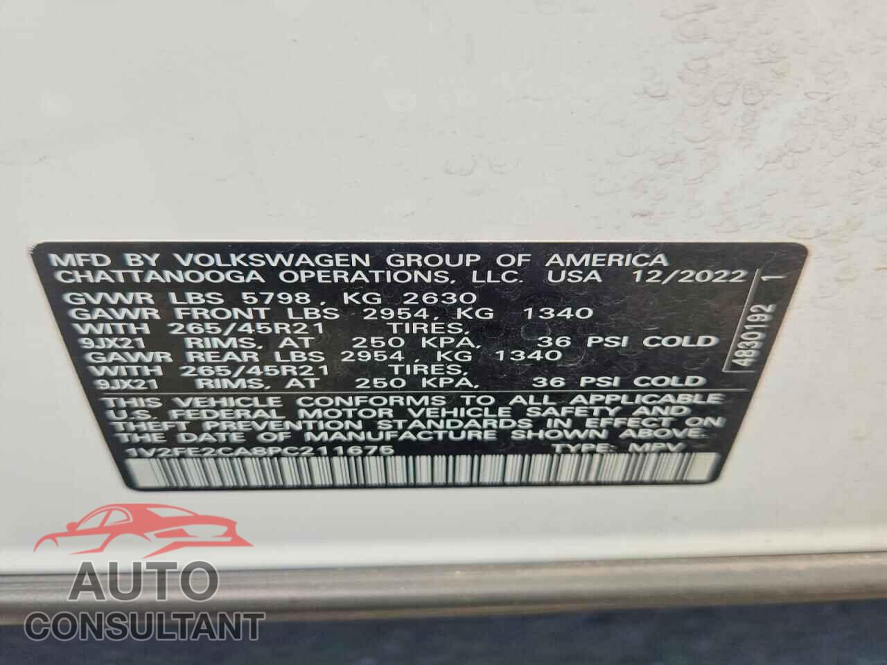 VOLKSWAGEN ATLAS 2023 - 1V2FE2CA8PC211675