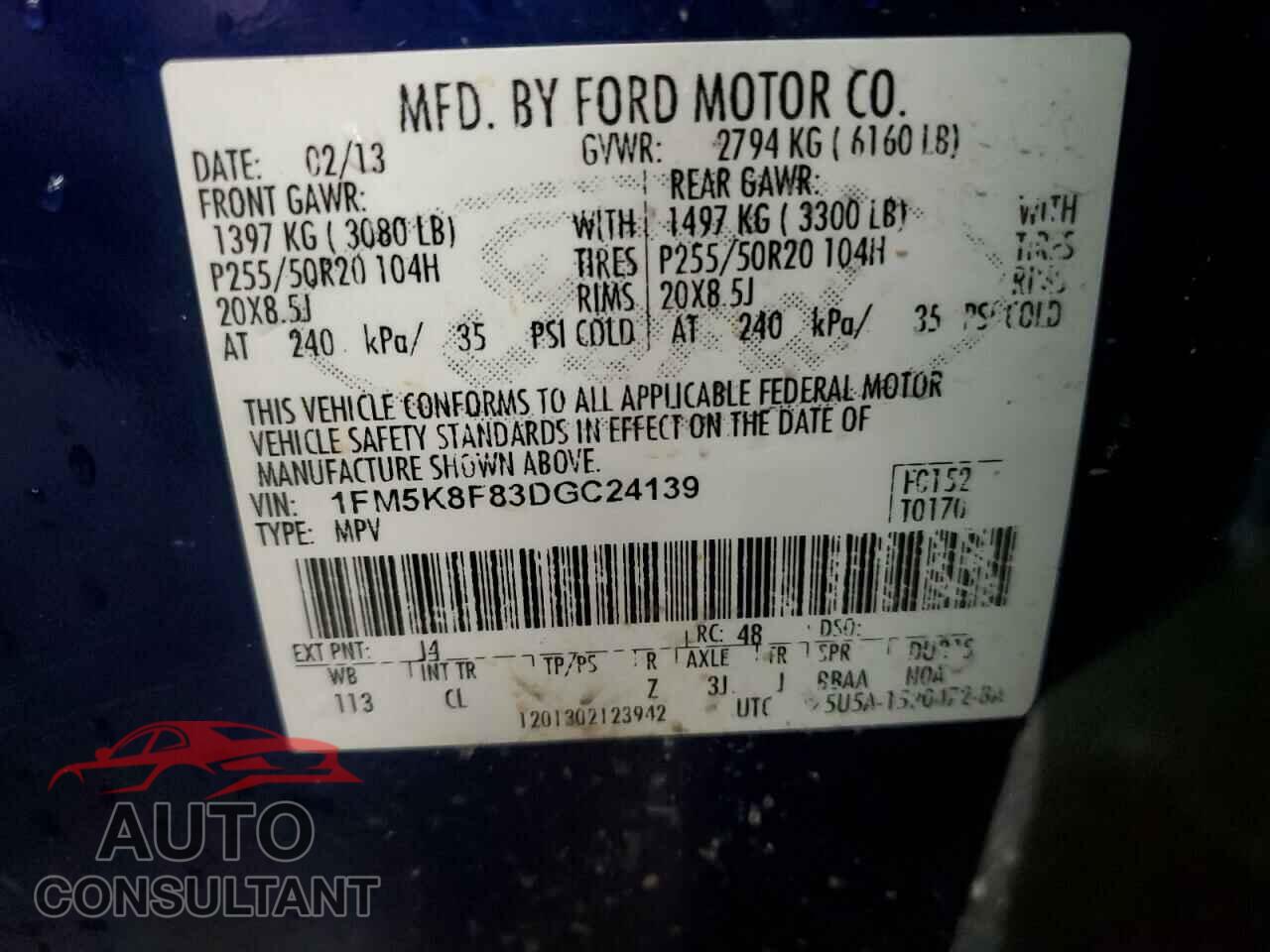 FORD EXPLORER 2013 - 1FM5K8F83DGC24139