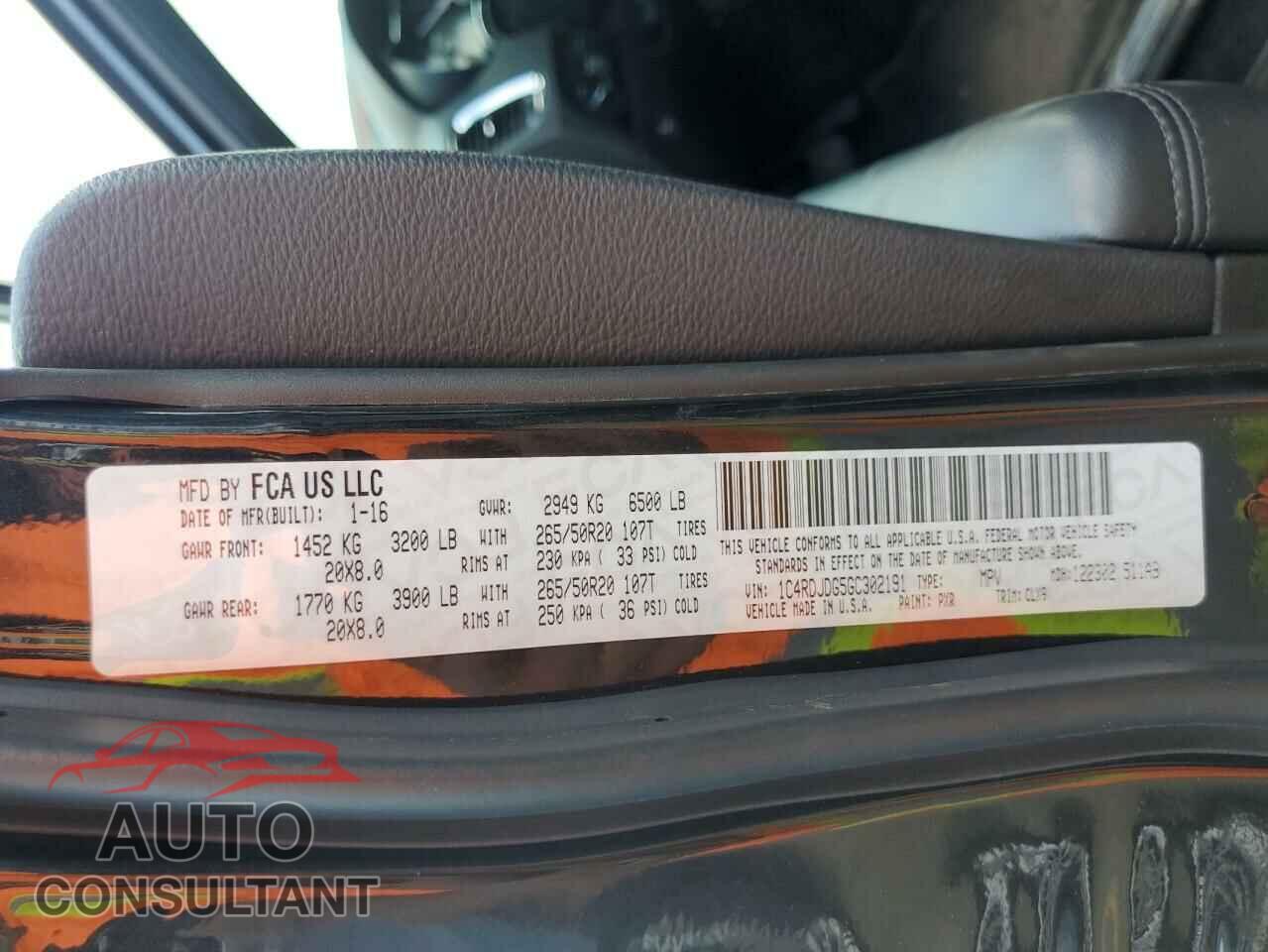 DODGE DURANGO 2016 - 1C4RDJDG5GC302191