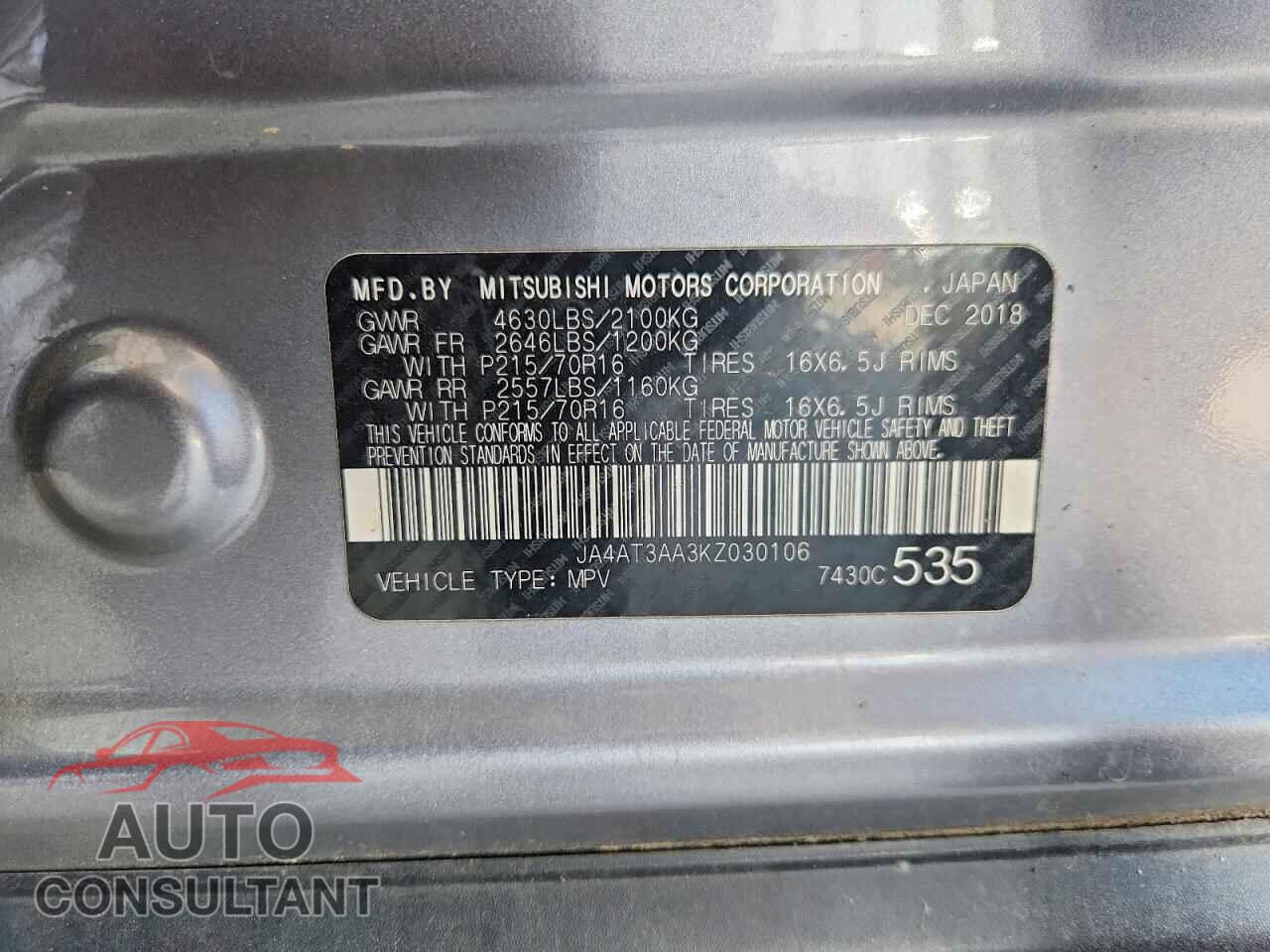 MITSUBISHI ECLIPSE 2019 - JA4AT3AA3KZ030106