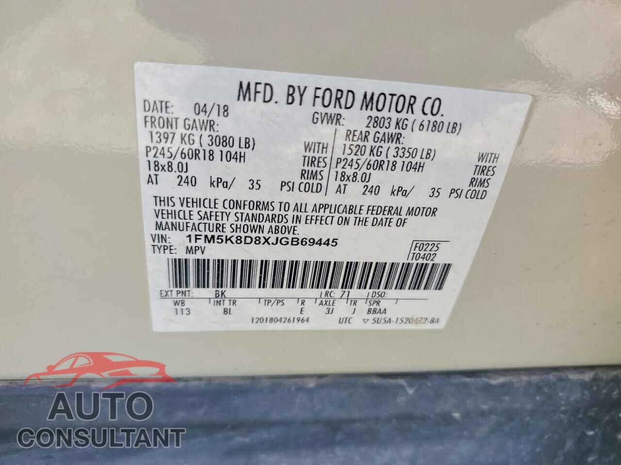 FORD EXPLORER 2018 - 1FM5K8D8XJGB69445