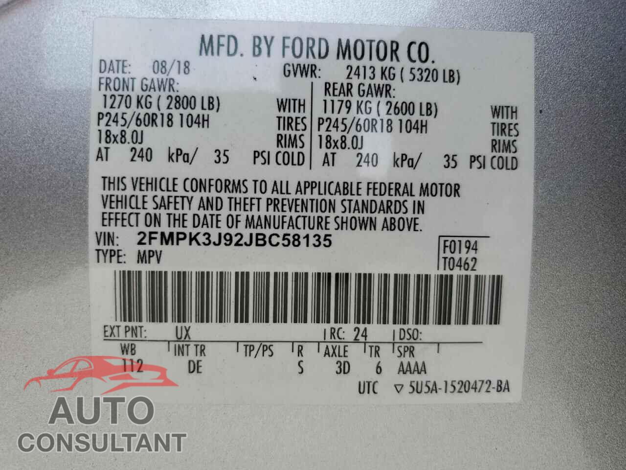 FORD EDGE 2018 - 2FMPK3J92JBC58135