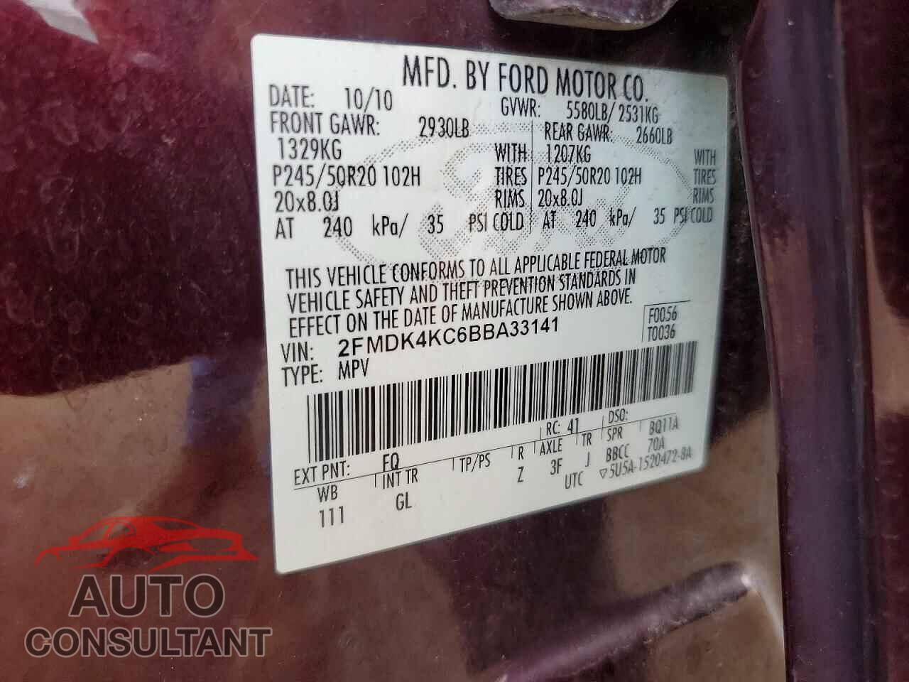 FORD EDGE 2011 - 2FMDK4KC6BBA33141
