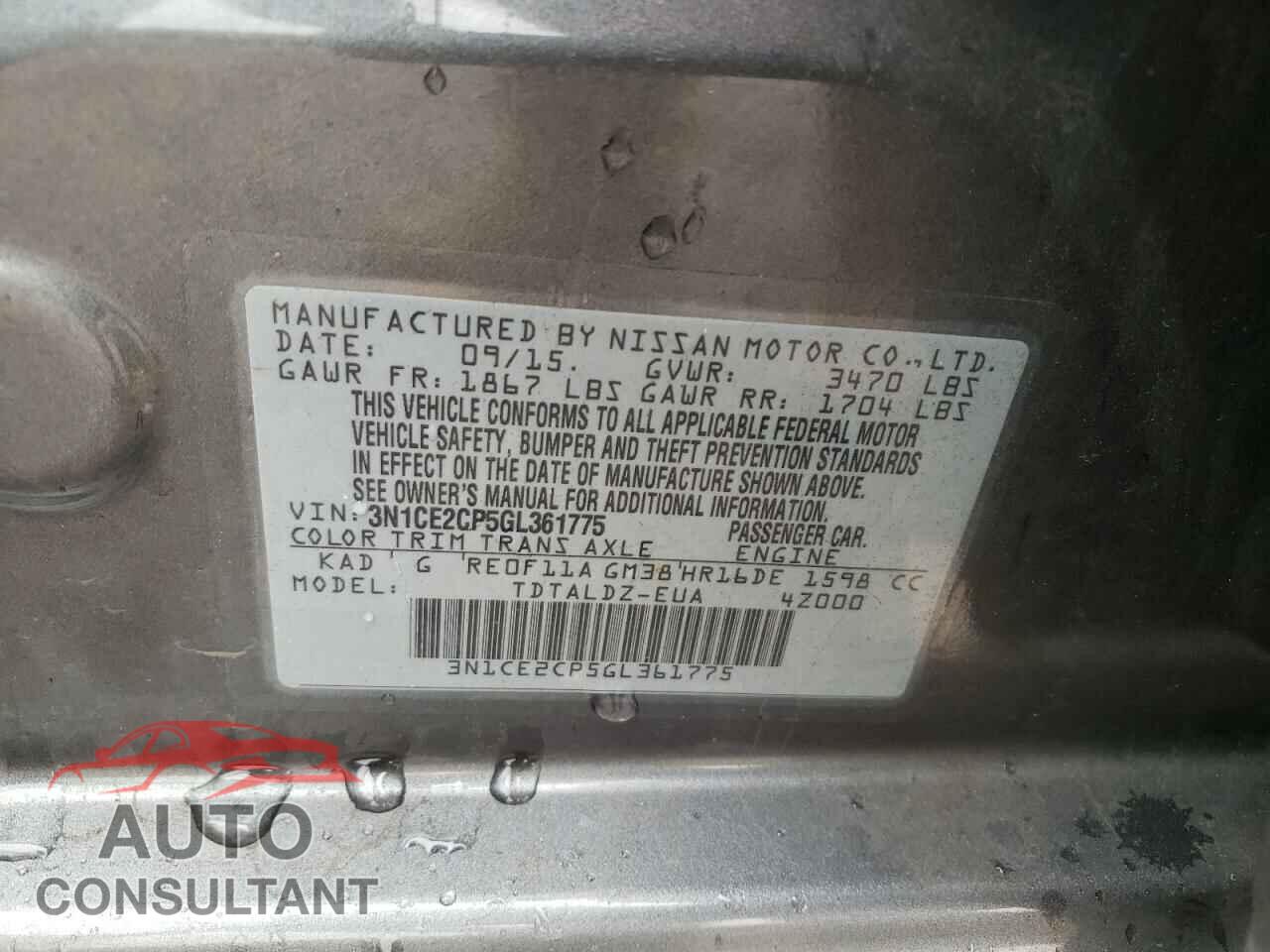 NISSAN VERSA 2016 - 3N1CE2CP5GL361775