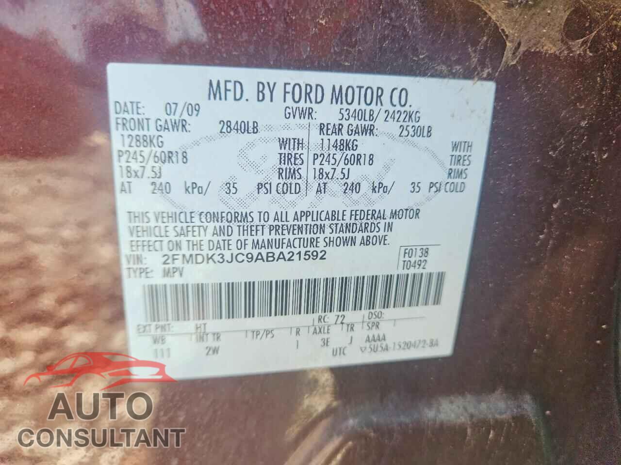 FORD EDGE 2010 - 2FMDK3JC9ABA21592