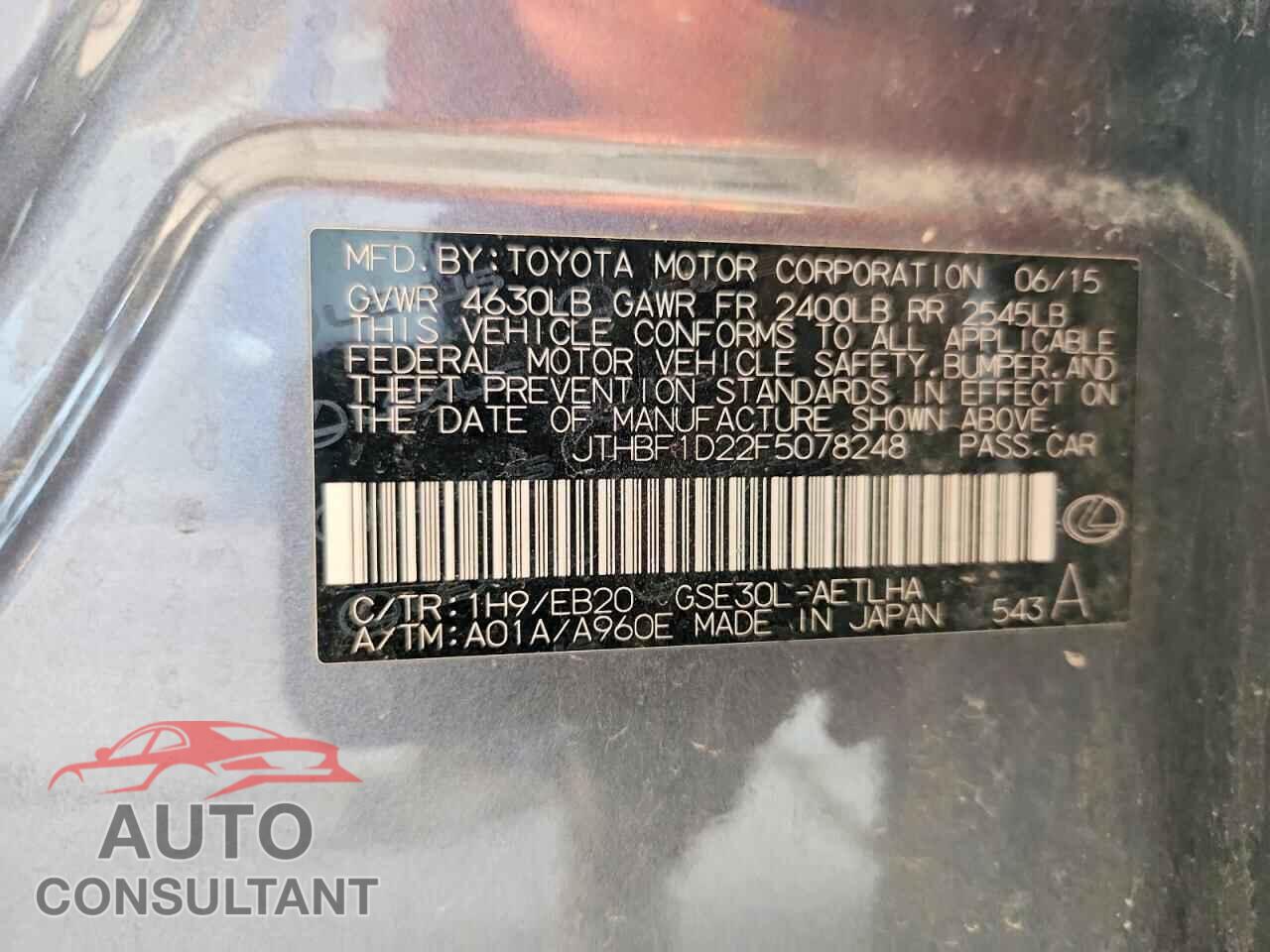 LEXUS IS 2015 - JTHBF1D22F5078248