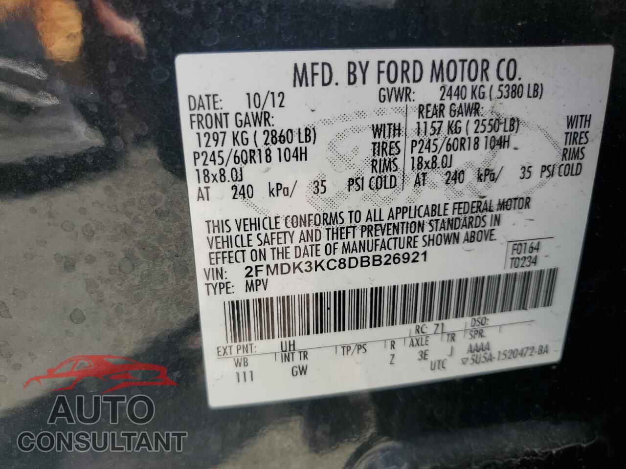 FORD EDGE 2013 - 2FMDK3KC8DBB26921