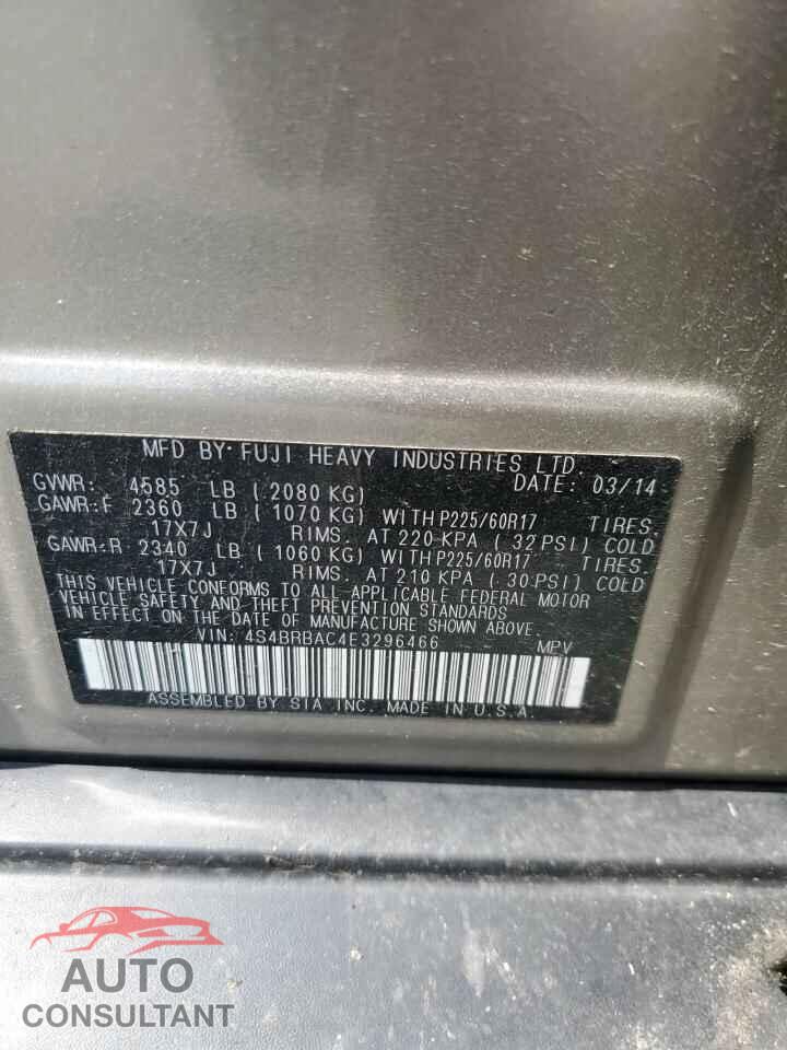 SUBARU OUTBACK 2014 - 4S4BRBAC4E3296466