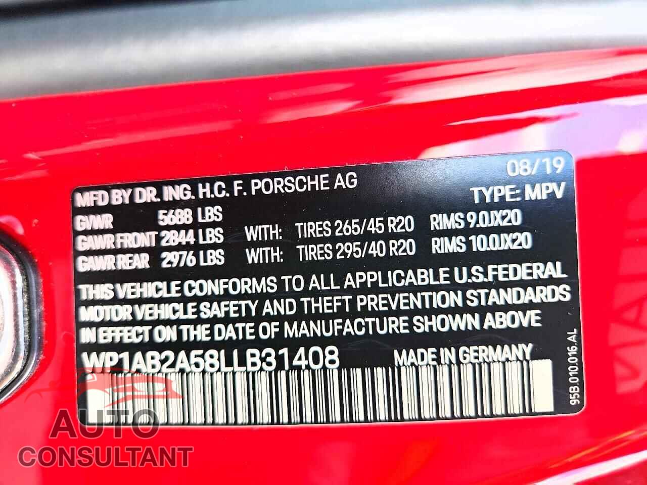 PORSCHE MACAN 2020 - WP1AB2A58LLB31408