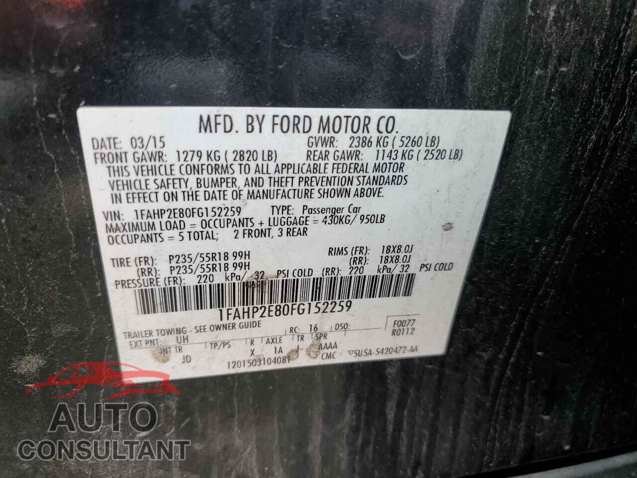 FORD TAURUS 2015 - 1FAHP2E80FG152259