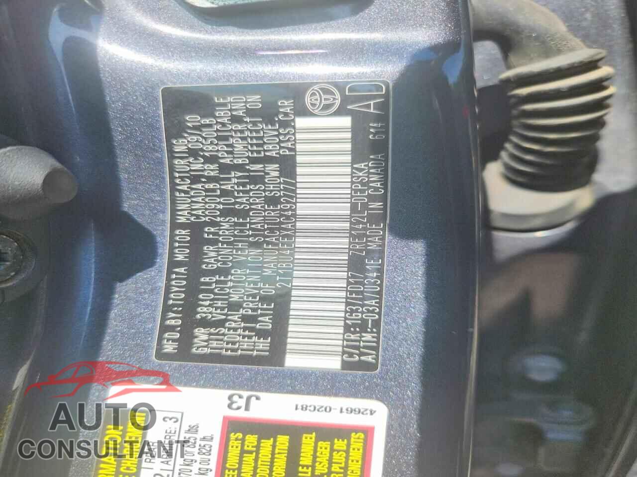 TOYOTA COROLLA 2010 - 2T1BU4EEXAC492777