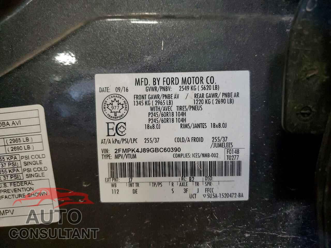 FORD EDGE 2016 - 2FMPK4J89GBC60390
