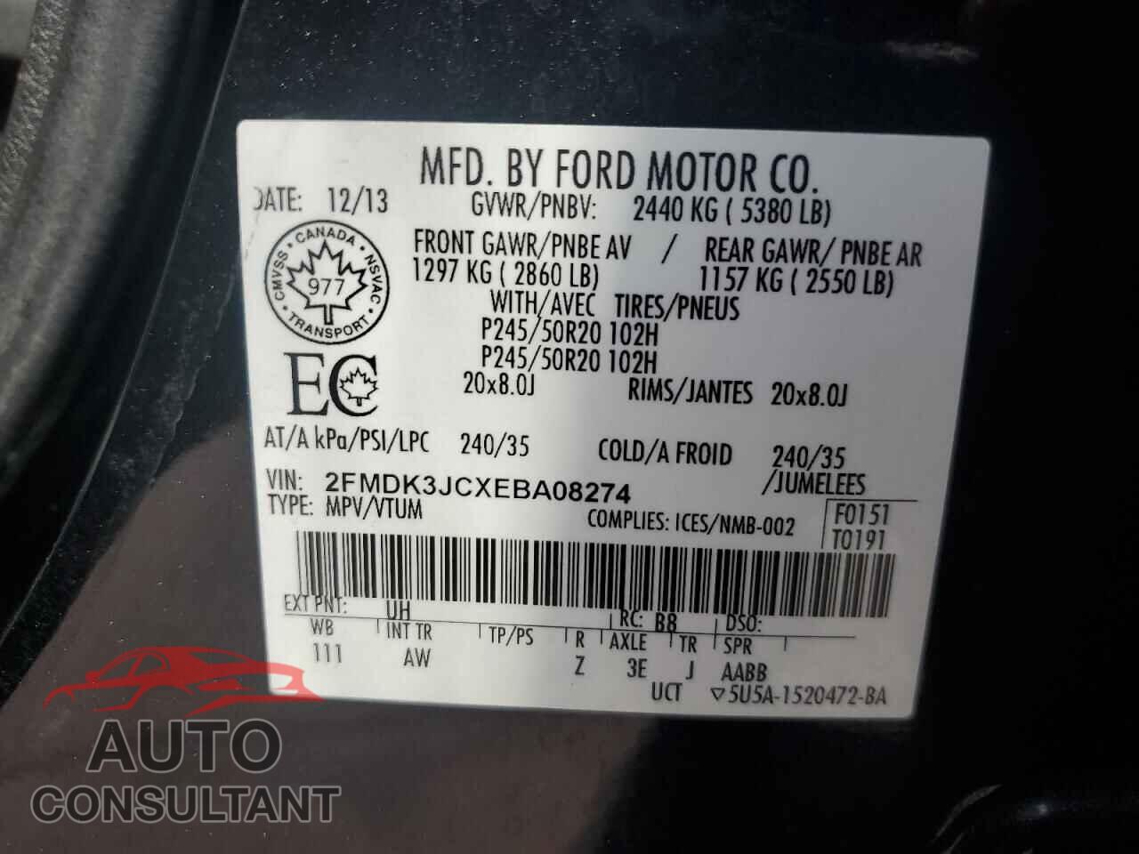 FORD EDGE 2014 - 2FMDK3JCXEBA08274