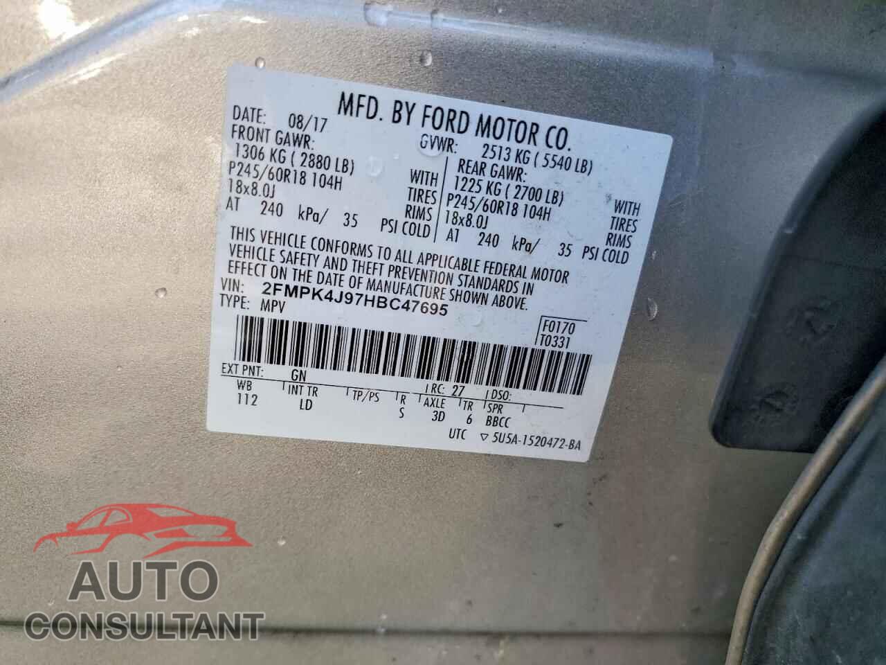 FORD EDGE 2017 - 2FMPK4J97HBC47695