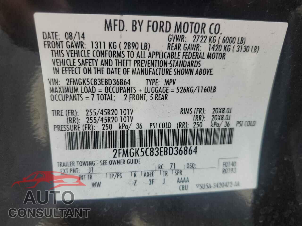 FORD FLEX 2014 - 2FMGK5C83EBD36864