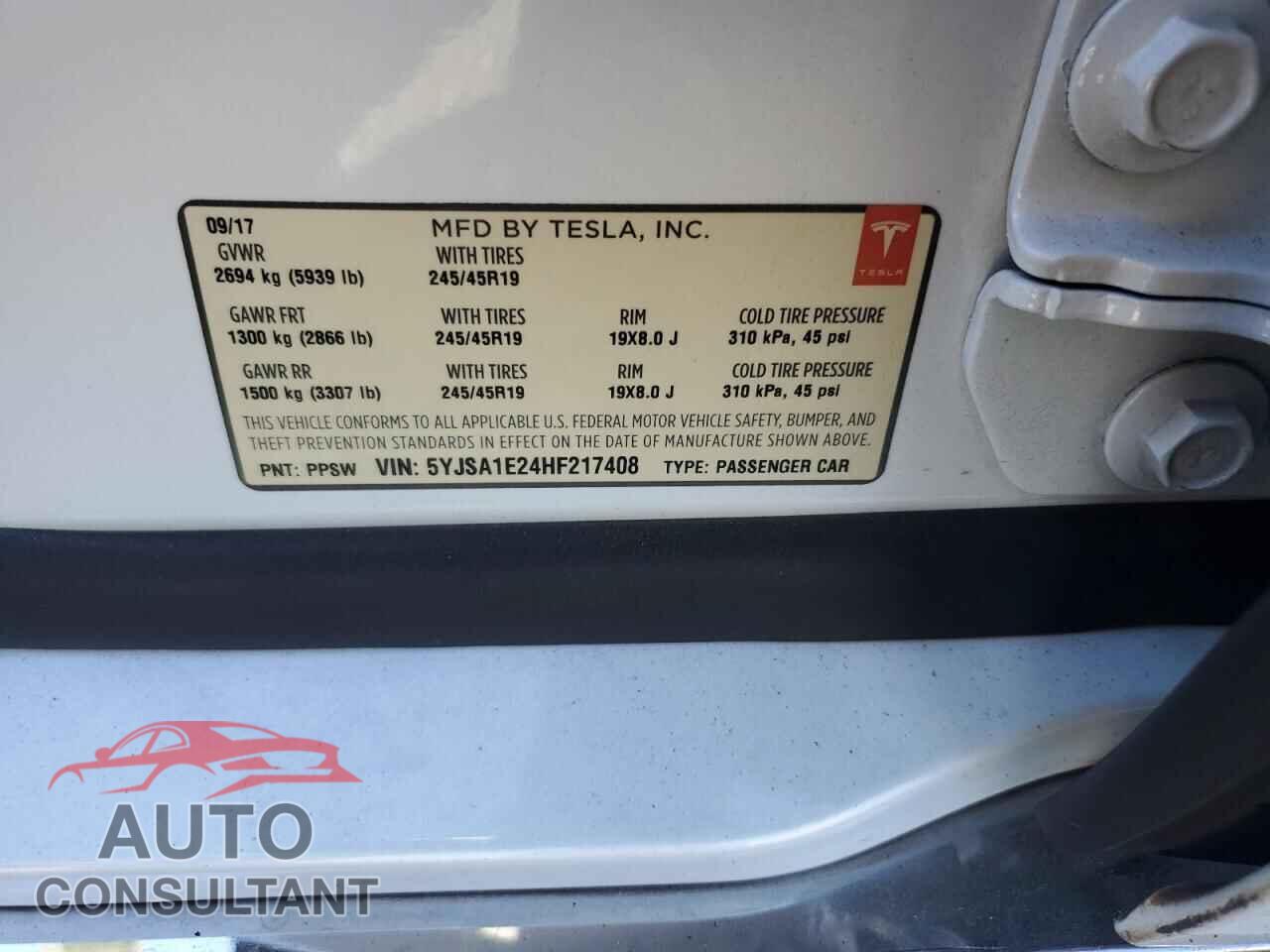 TESLA MODEL S 2017 - 5YJSA1E24HF217408