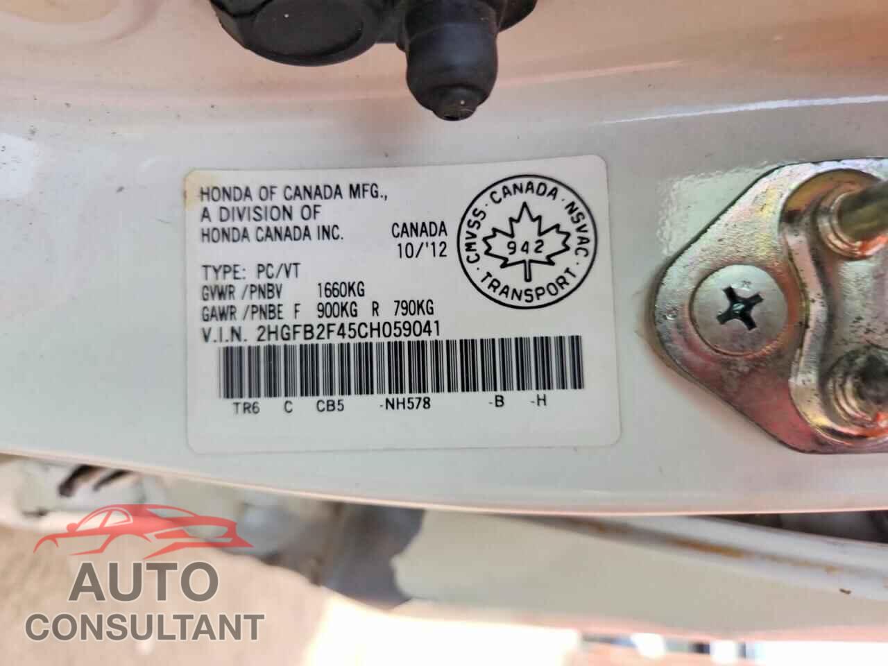 HONDA CIVIC 2012 - 2HGFB2F45CH059041