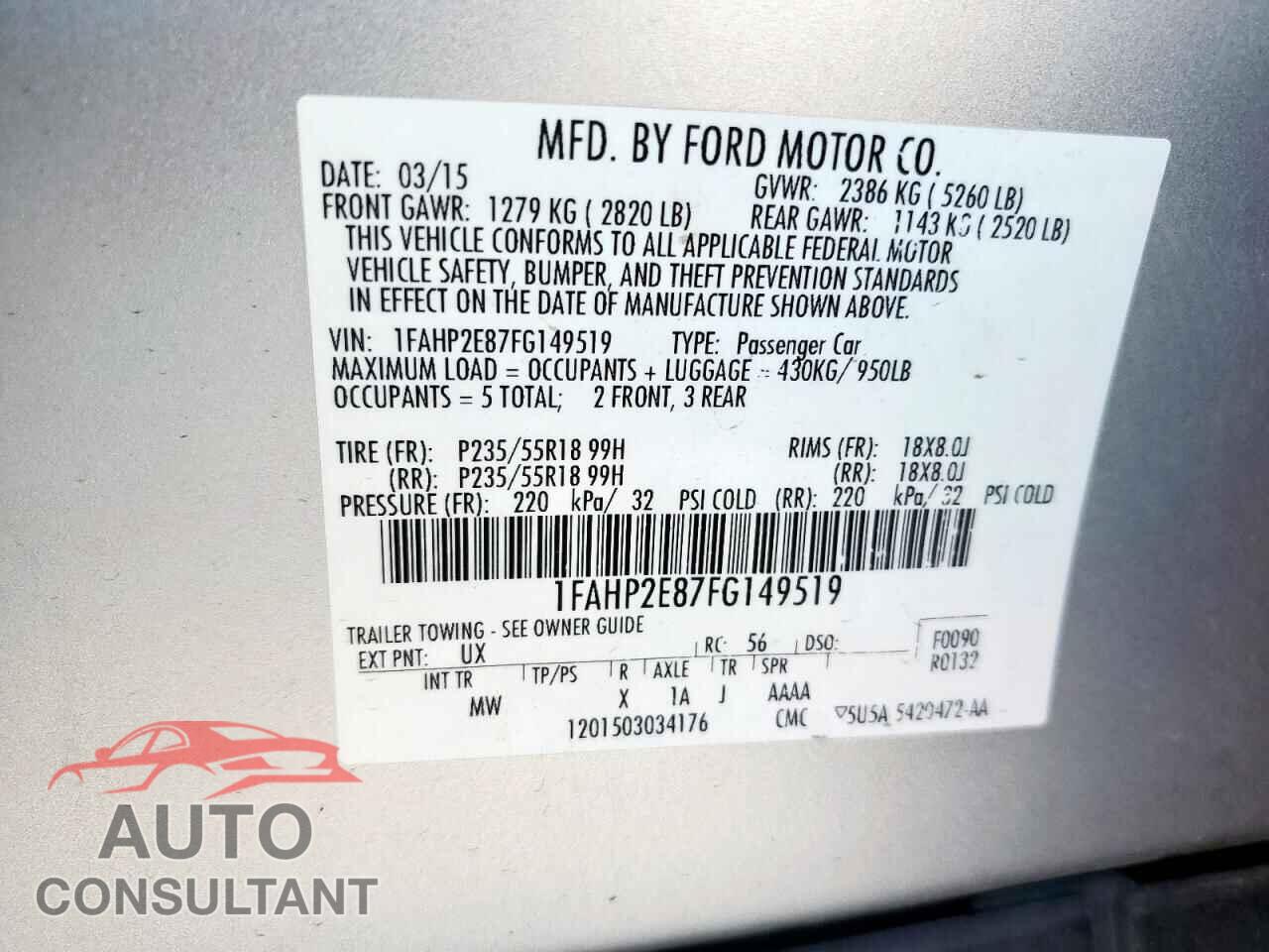FORD TAURUS 2015 - 1FAHP2E87FG149519