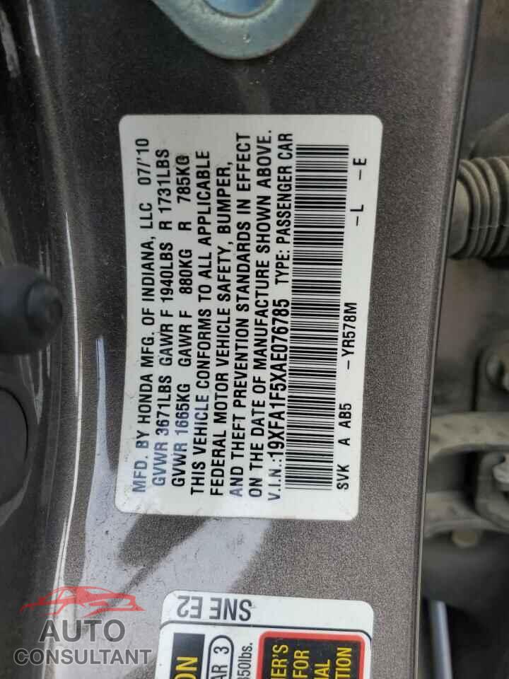 HONDA CIVIC 2010 - 19XFA1F5XAE076785