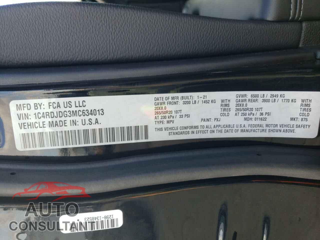 DODGE DURANGO 2021 - 1C4RDJDG3MC634013