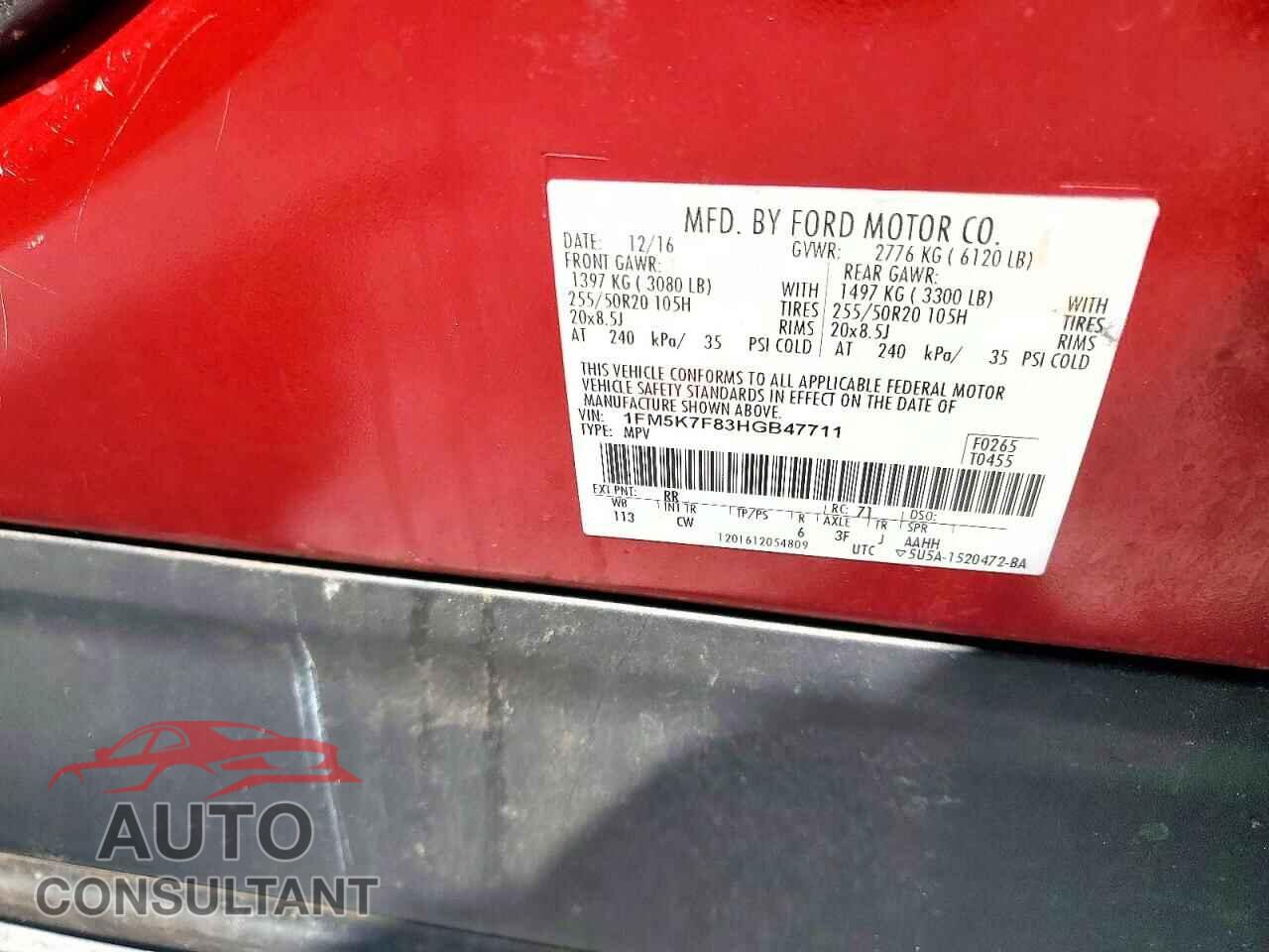 FORD EXPLORER 2017 - 1FM5K7F83HGB47711