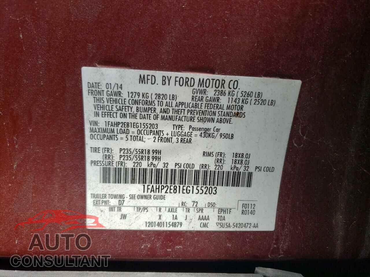 FORD TAURUS 2014 - 1FAHP2E81EG155203