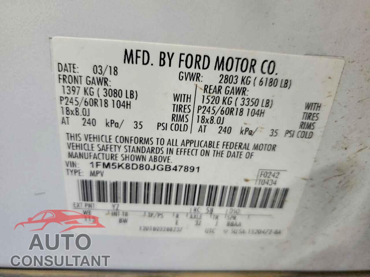 FORD EXPLORER 2018 - 1FM5K8D80JGB47891
