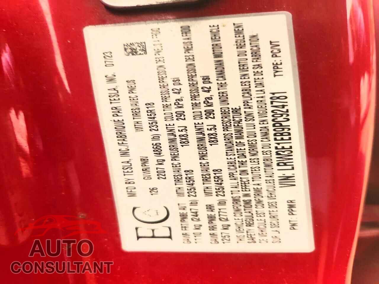 TESLA MODEL 3 2023 - LRW3E1EB9PC924781