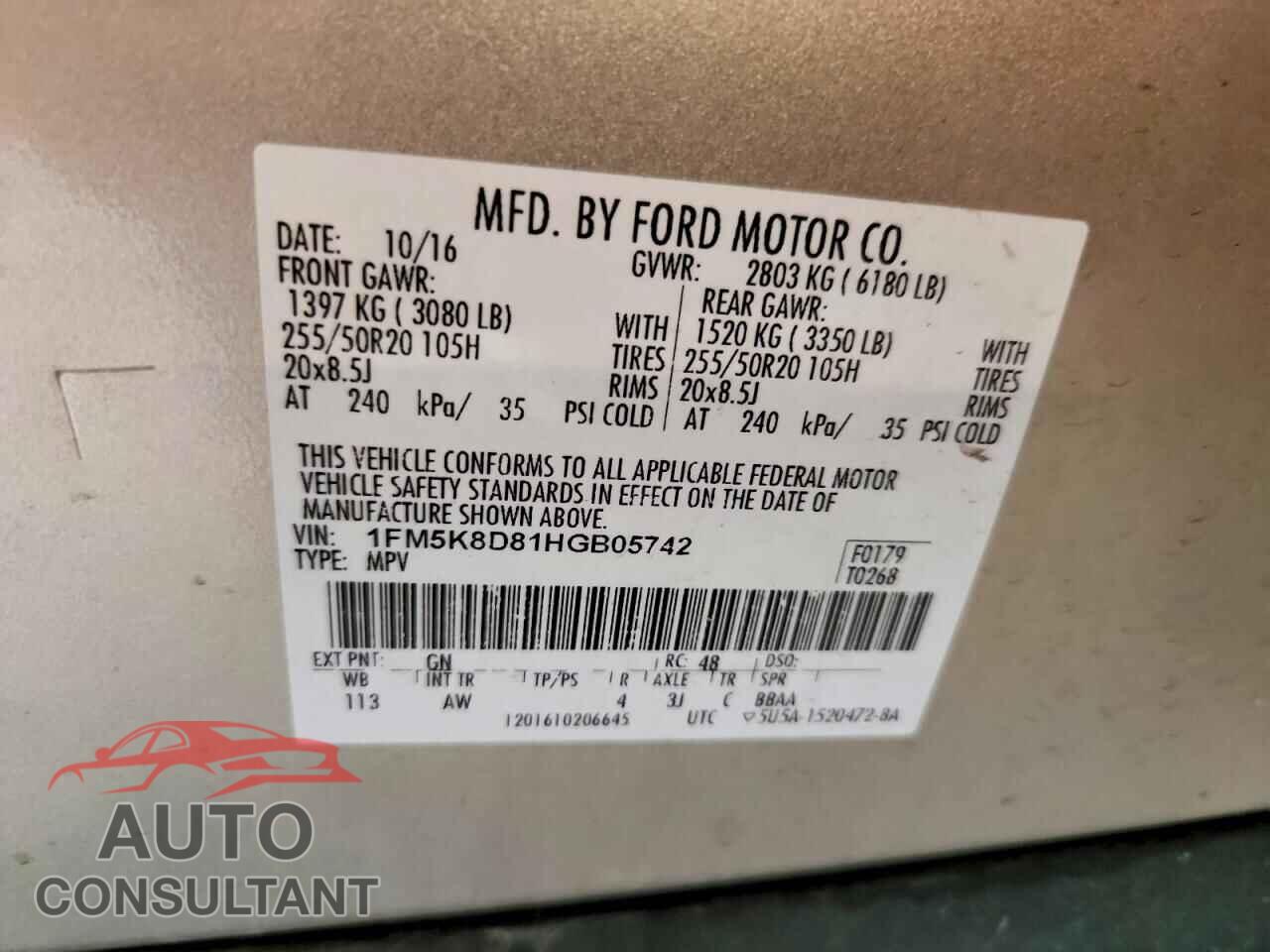 FORD EXPLORER 2017 - 1FM5K8D81HGB05742