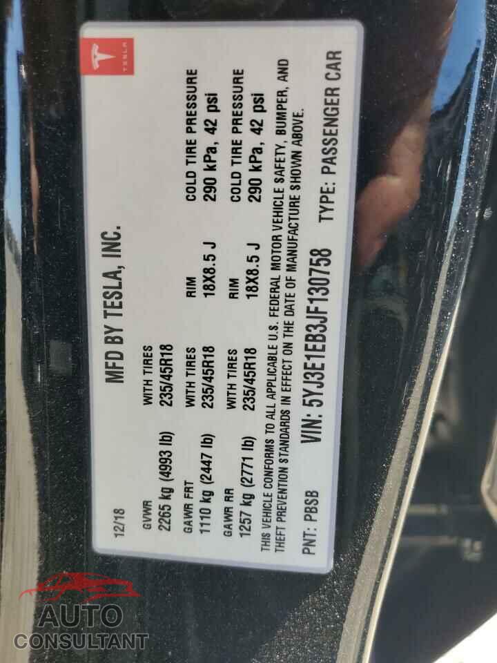 TESLA MODEL 3 2018 - 5YJ3E1EB3JF130758