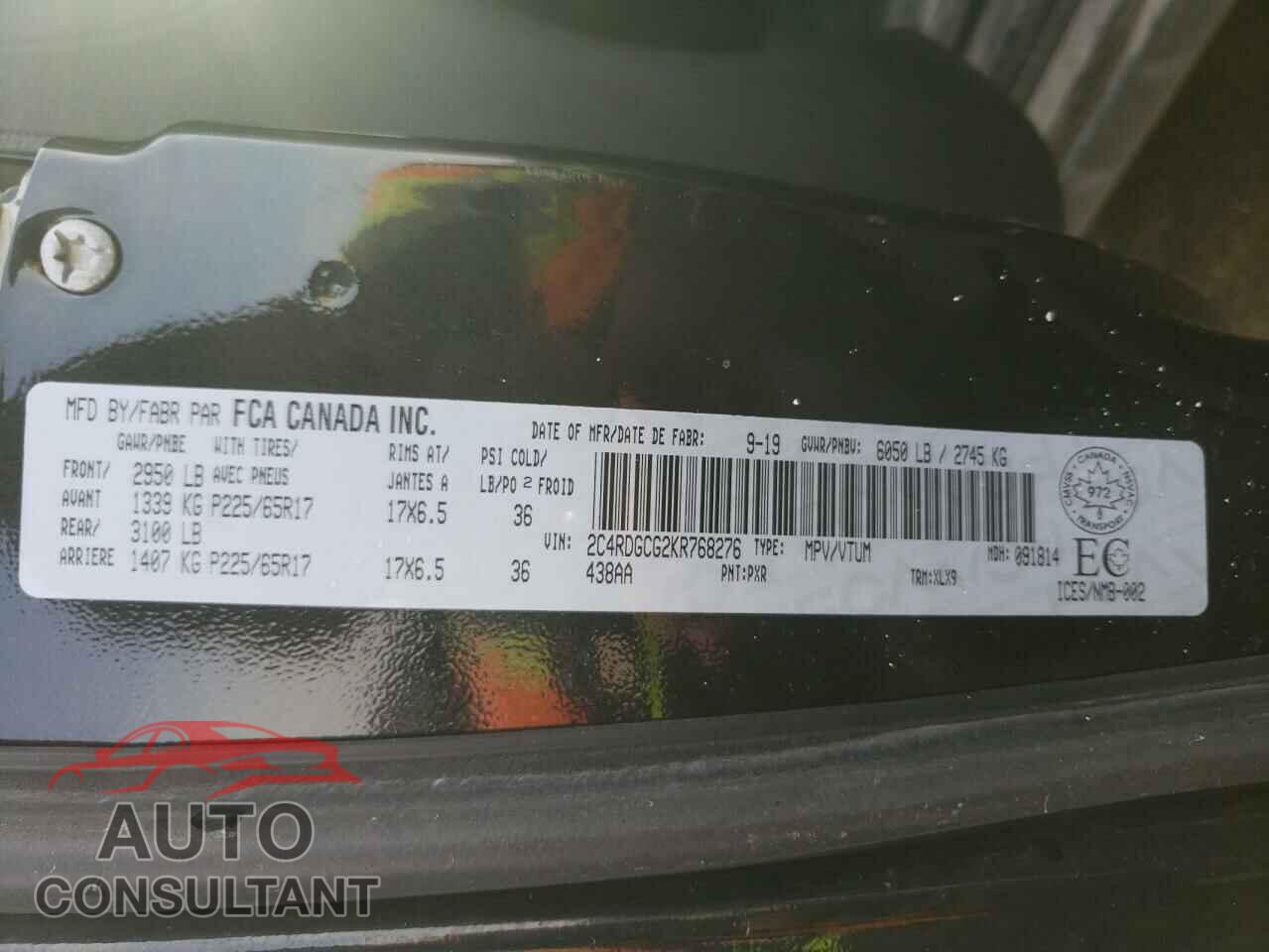 DODGE CARAVAN 2019 - 2C4RDGCG2KR768276