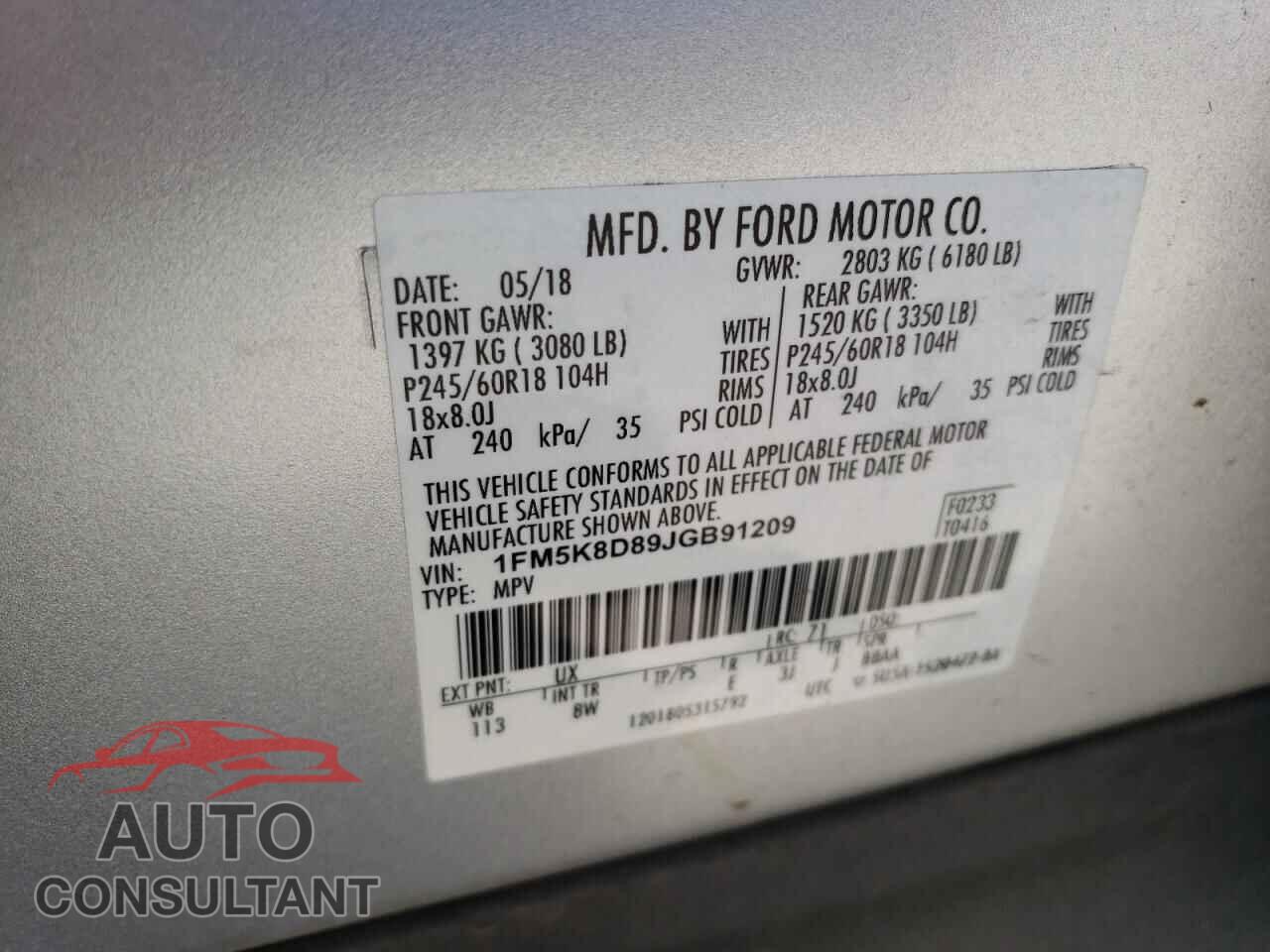 FORD EXPLORER 2018 - 1FM5K8D89JGB91209