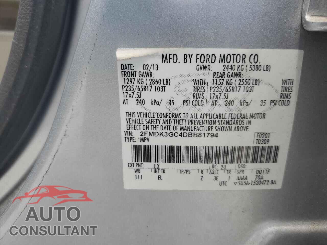 FORD EDGE 2013 - 2FMDK3GC4DBB81794