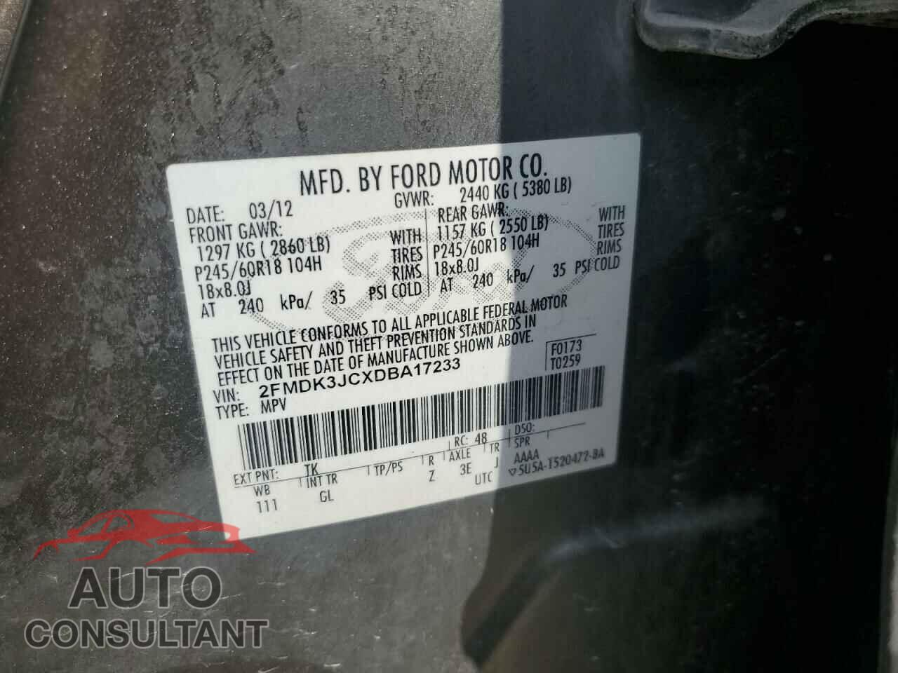 FORD EDGE 2013 - 2FMDK3JCXDBA17233