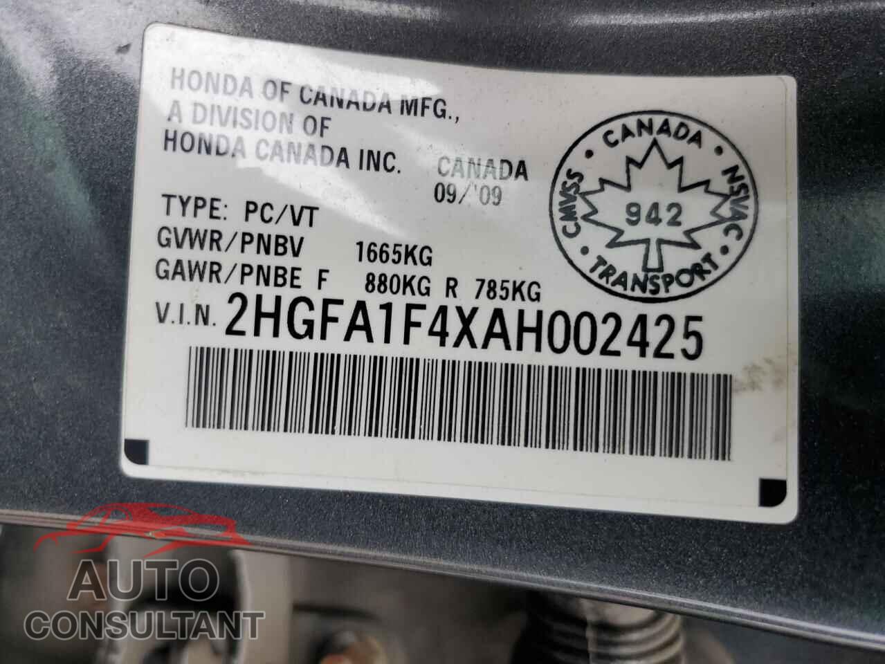 HONDA CIVIC 2010 - 2HGFA1F4XAH002425