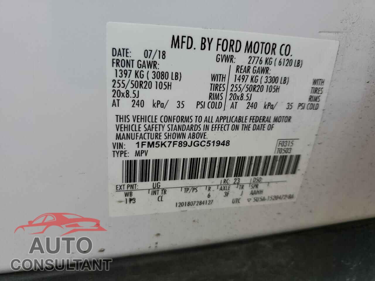 FORD EXPLORER 2018 - 1FM5K7F89JGC51948