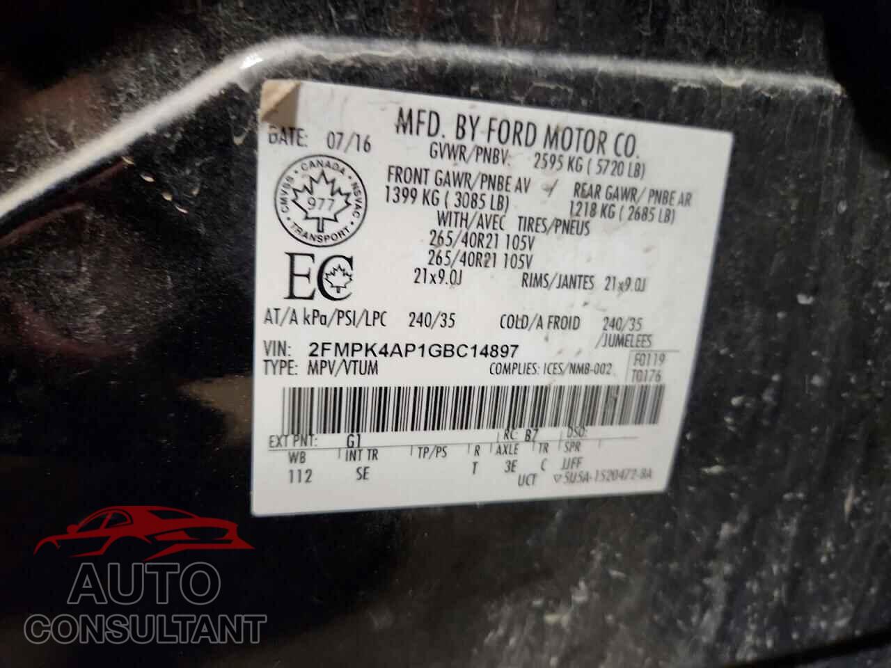 FORD EDGE 2016 - 2FMPK4AP1GBC14897